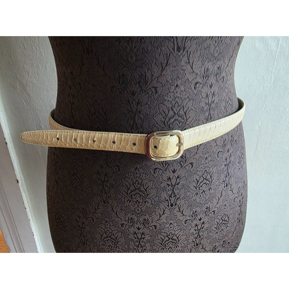 Genuine Snakeskin Leather Belt Silver Buckle Cream/Off White Exotic Accessory L